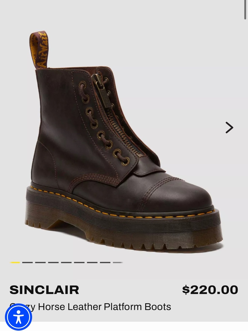 Dr. Martens “Sinclair” Burgundy/Brown Nappa Leather Platform Boots w/ Front Zip